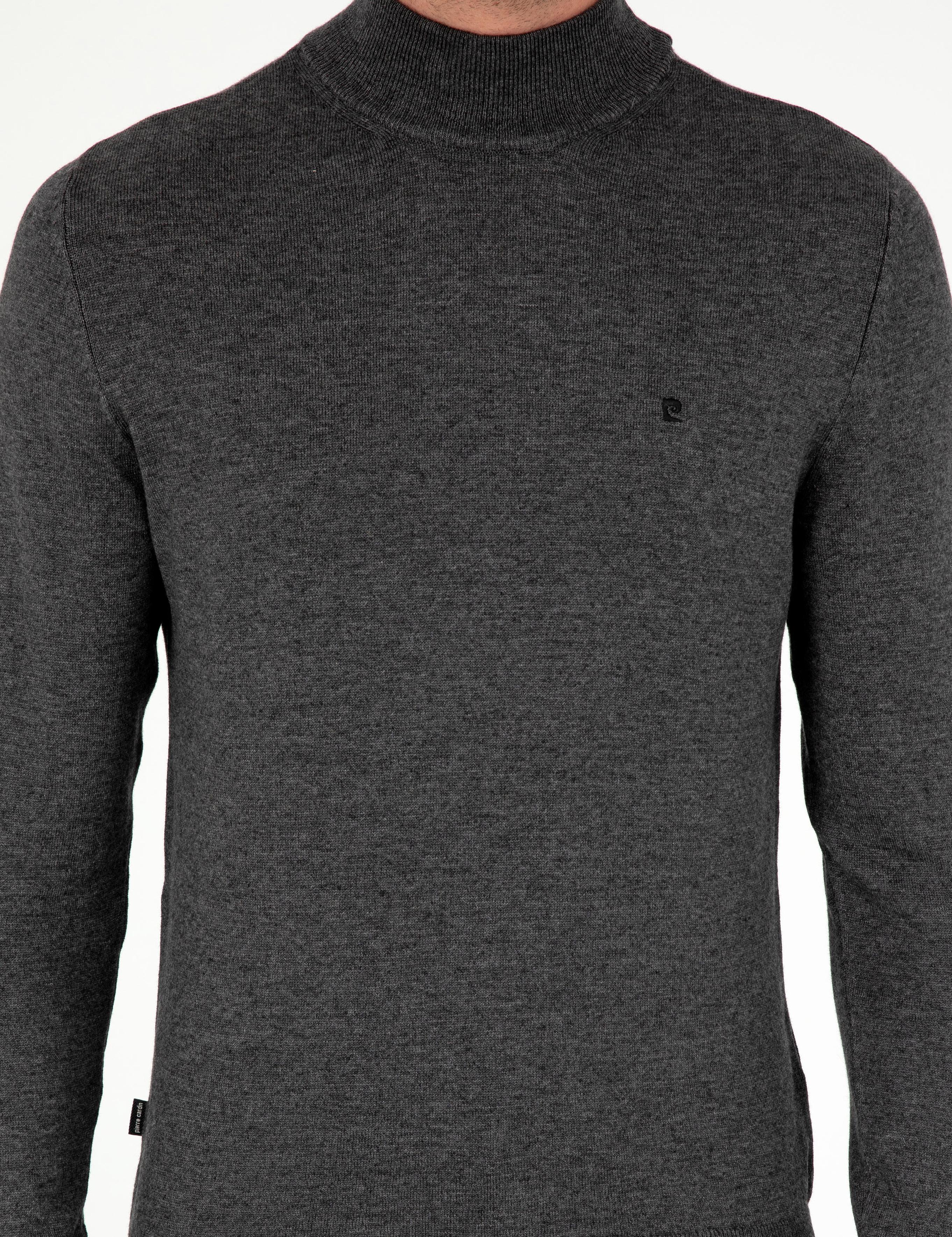 Antrasit Melanj Slim Fit Yarım Balıkçı Yaka Basic Triko Kazak