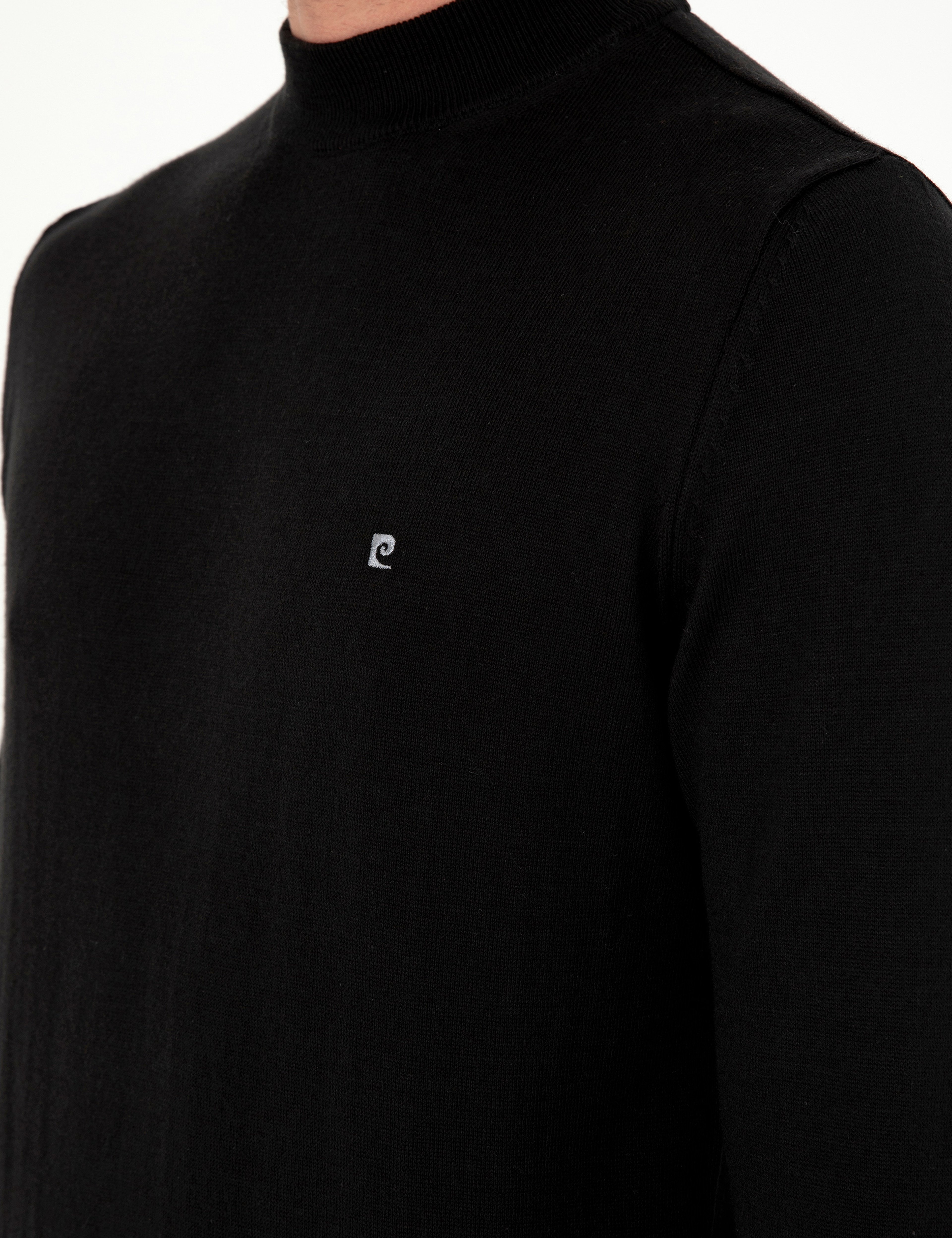 Siyah Slim Fit Çeyrek Yaka Basic Triko Kazak