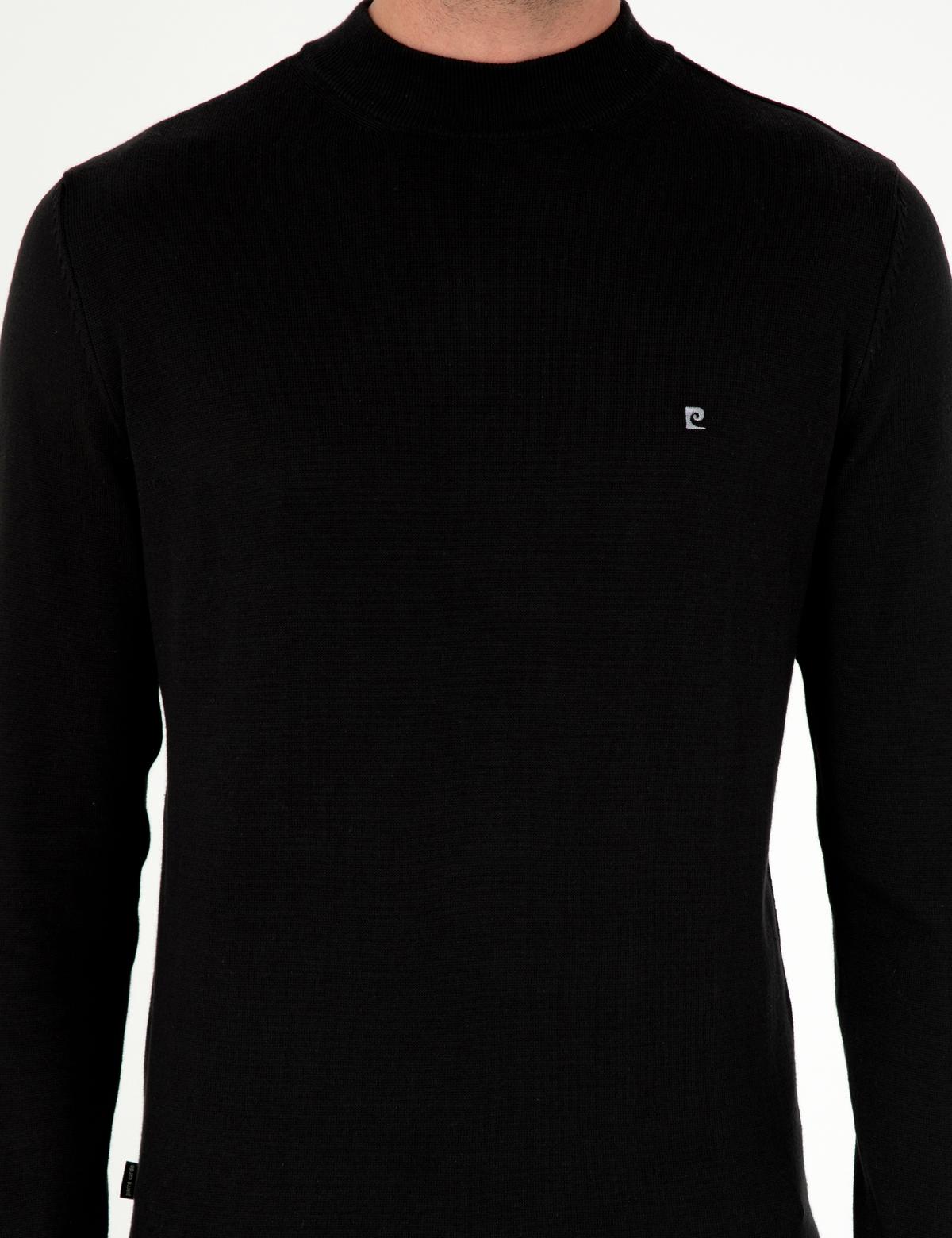 Siyah Slim Fit Yarım Balıkçı Yaka Basic Triko Kazak - 50296613023