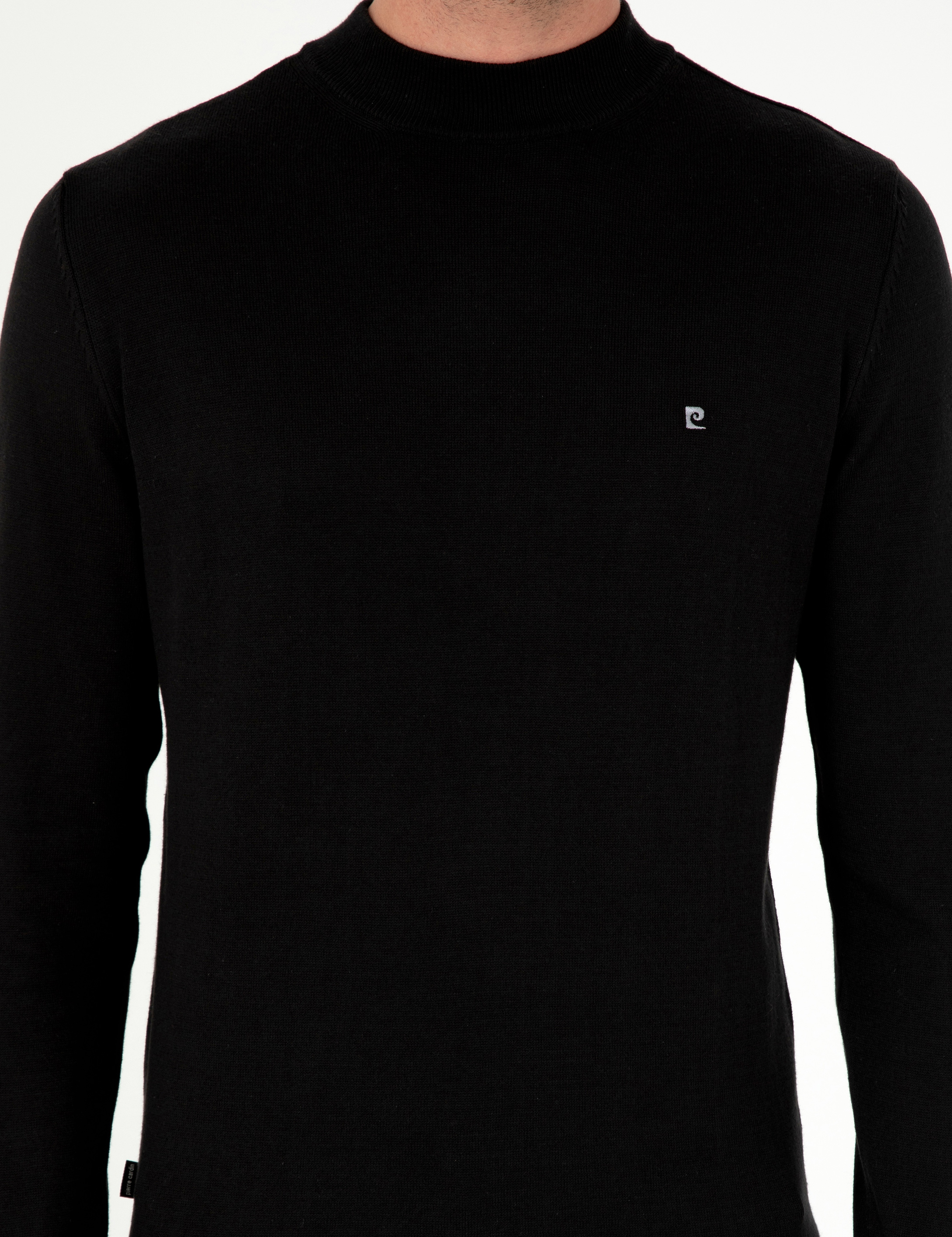 Siyah Slim Fit Çeyrek Yaka Basic Triko Kazak - Image 6