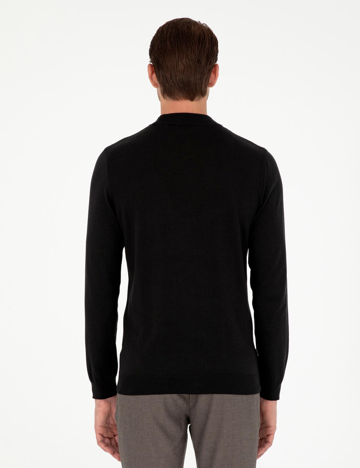 Siyah Slim Fit Yarım Balıkçı Yaka Basic Triko Kazak - 50296613023