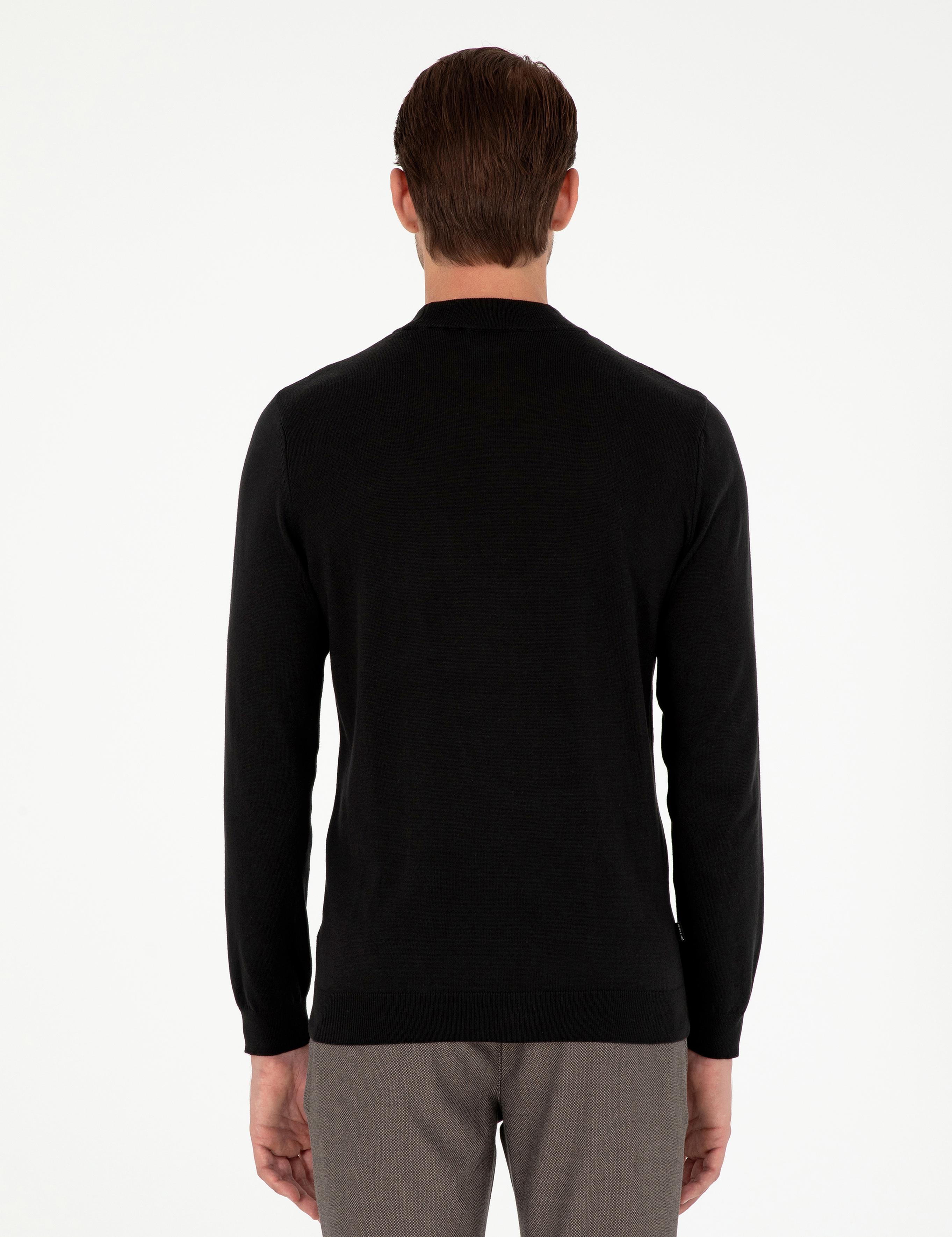 Siyah Slim Fit Yarım Balıkçı Yaka Basic Triko Kazak