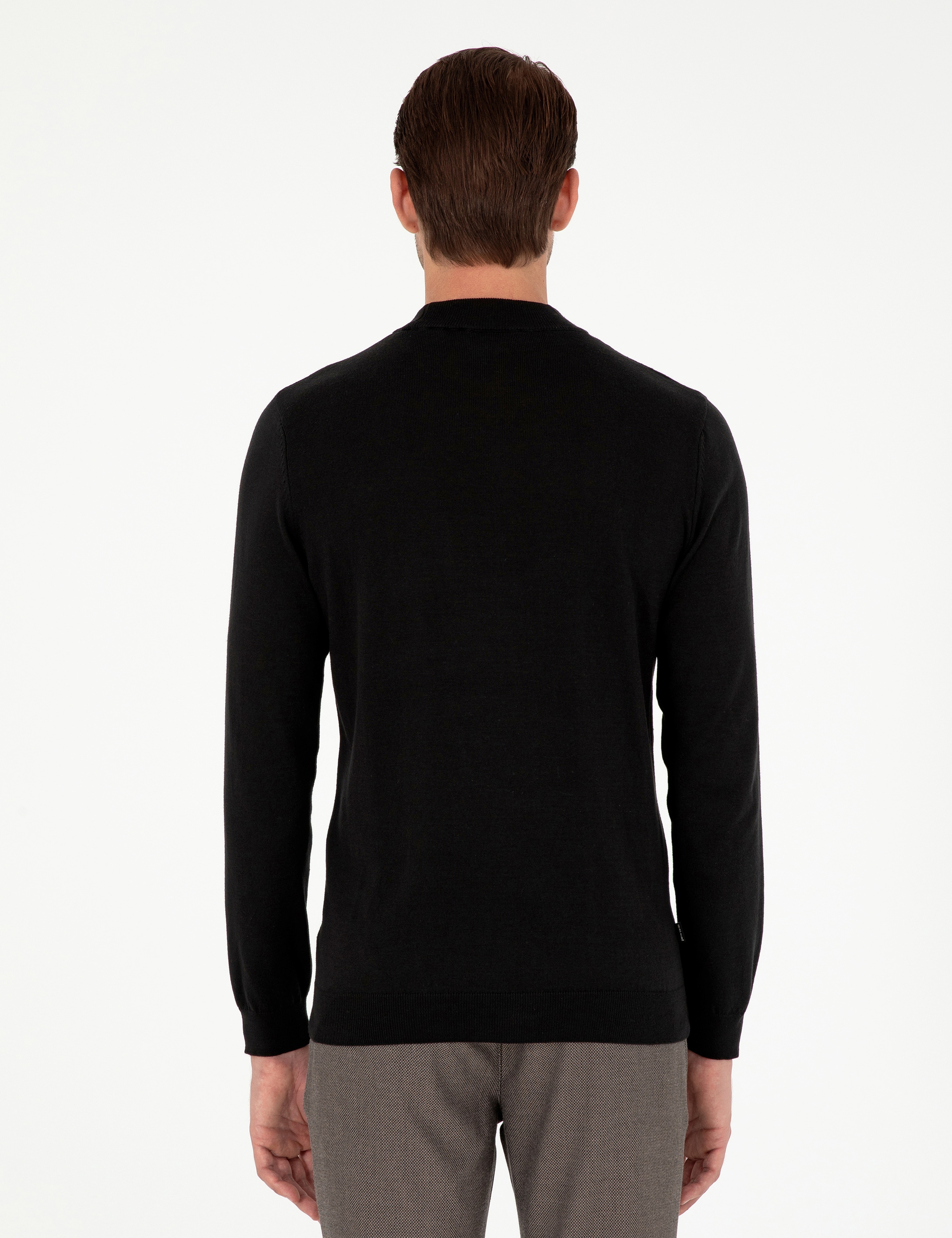Siyah Slim Fit Çeyrek Yaka Basic Triko Kazak - Image 5