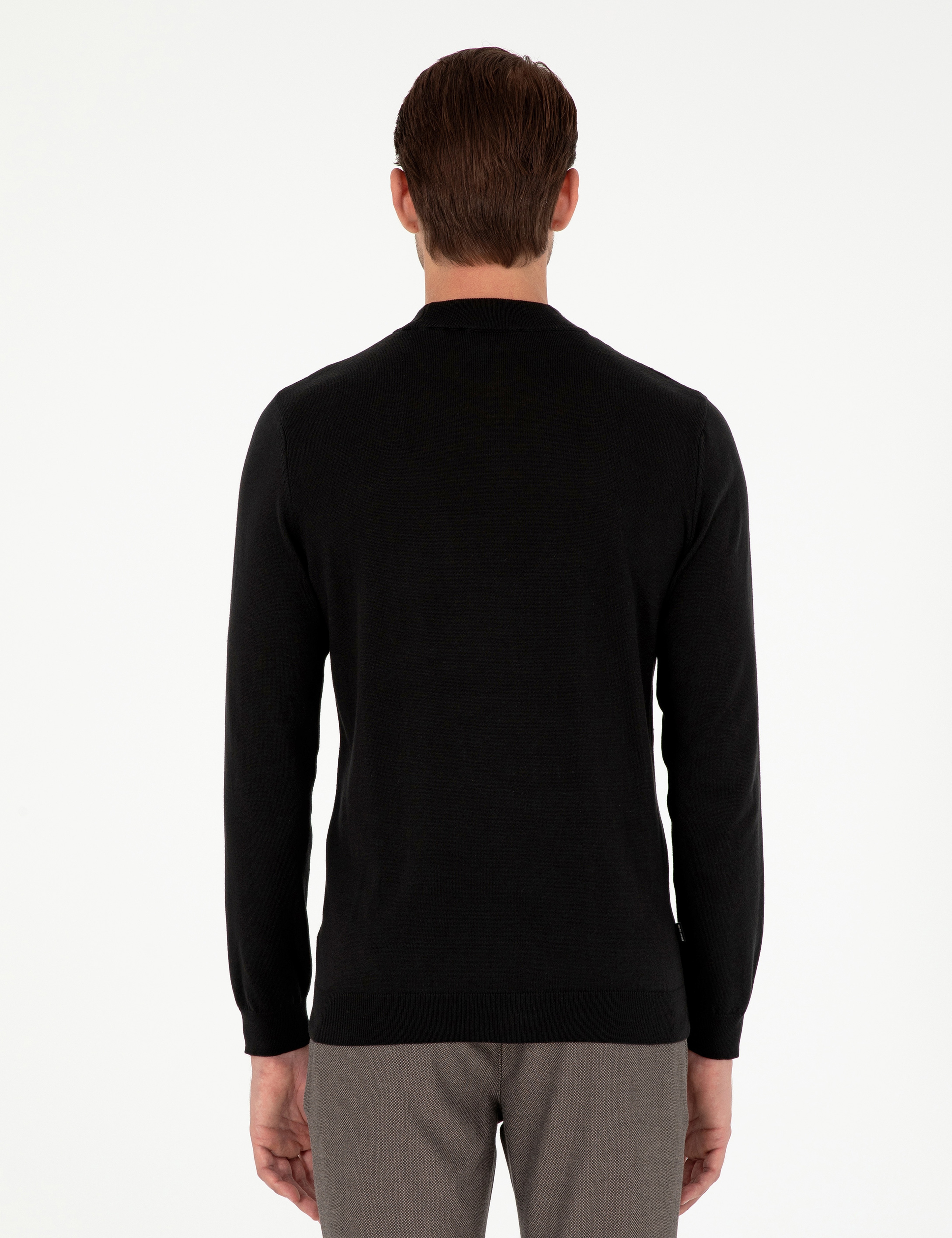 Siyah Slim Fit Çeyrek Yaka Basic Triko Kazak