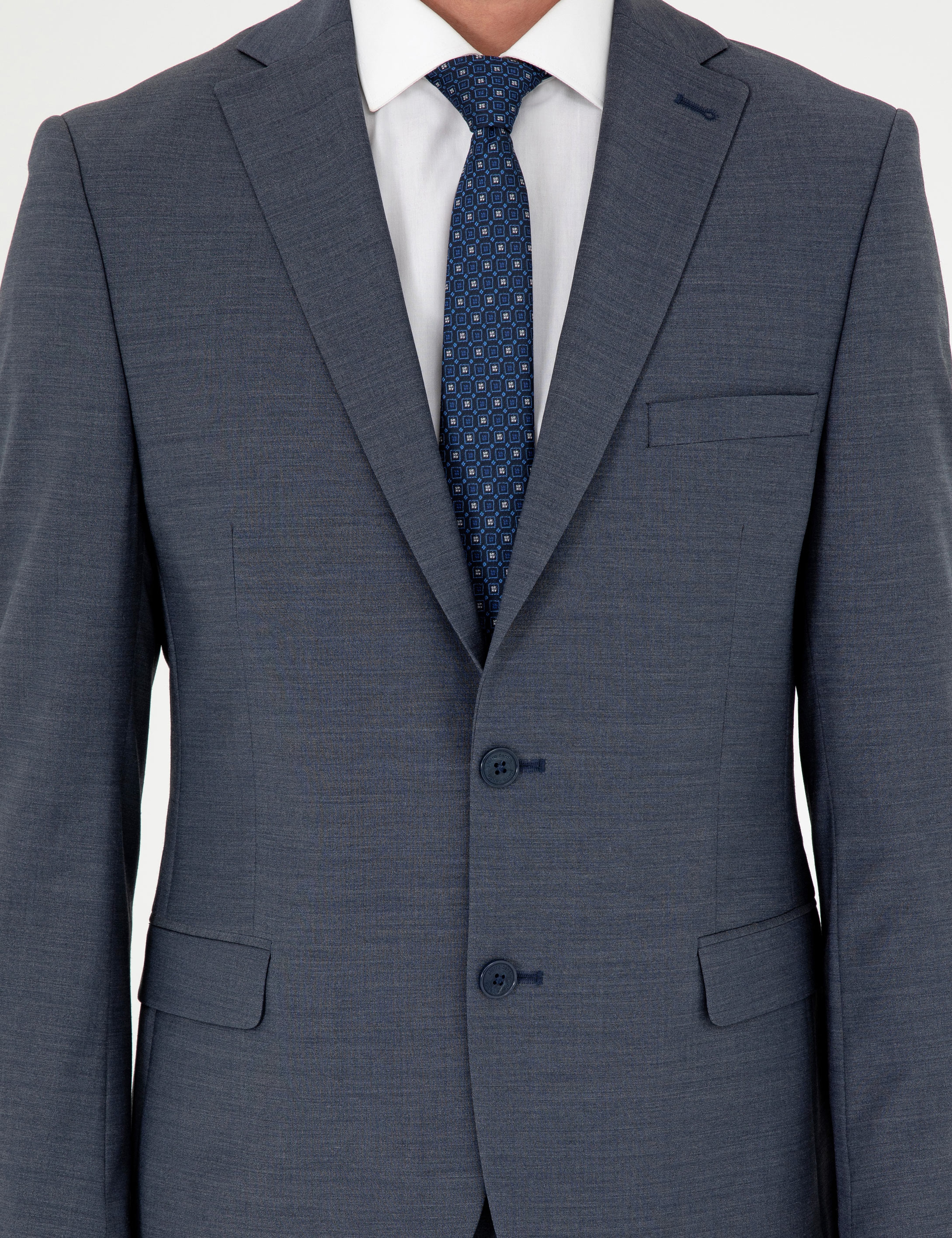 Koyu Mavi Slim Fit Yün Karışımlı Takım Elbise - Image 6