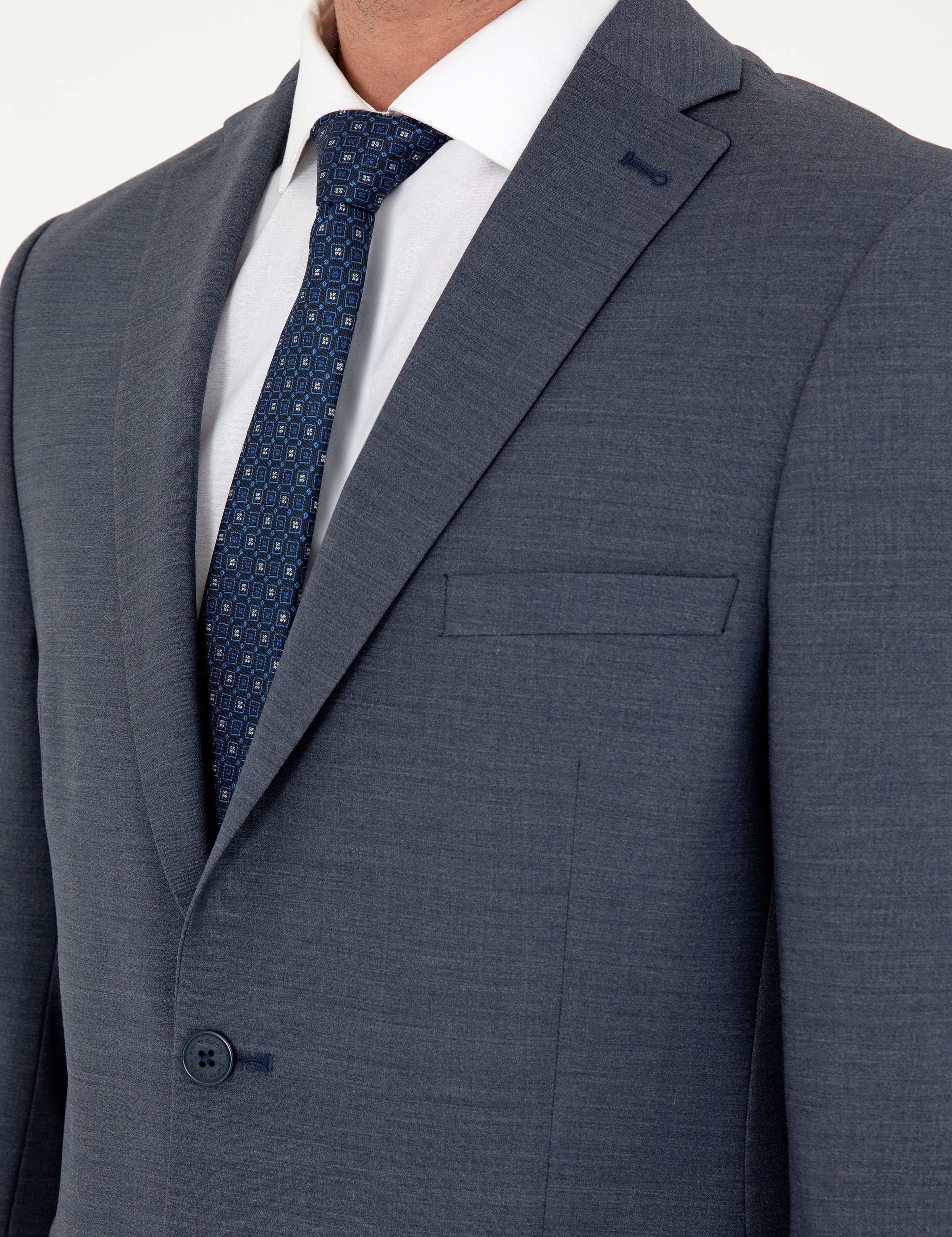 Koyu Mavi Slim Fit Yün Karışımlı Takım Elbise - Image 7