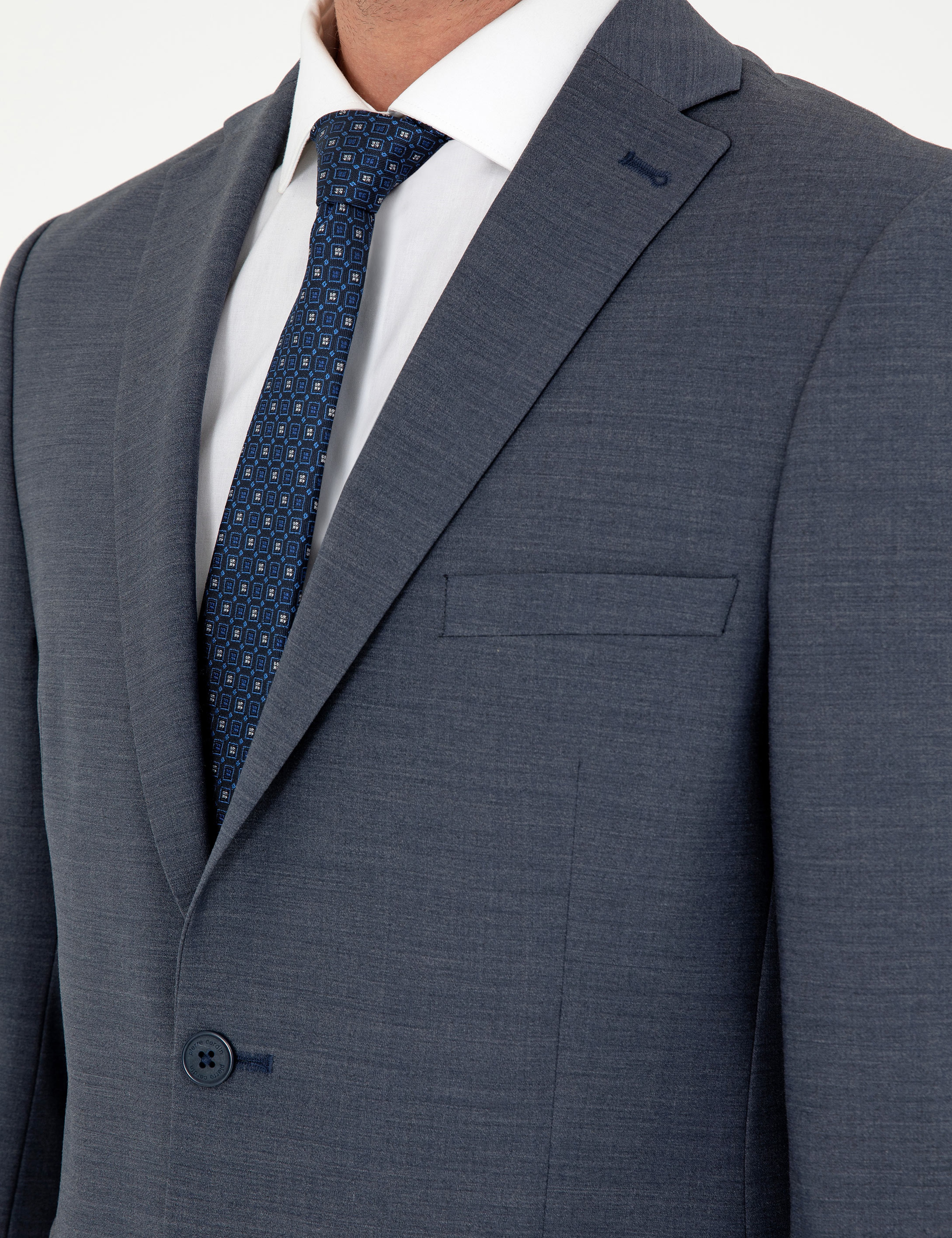 Koyu Mavi Slim Fit Yün Karışımlı Takım Elbise