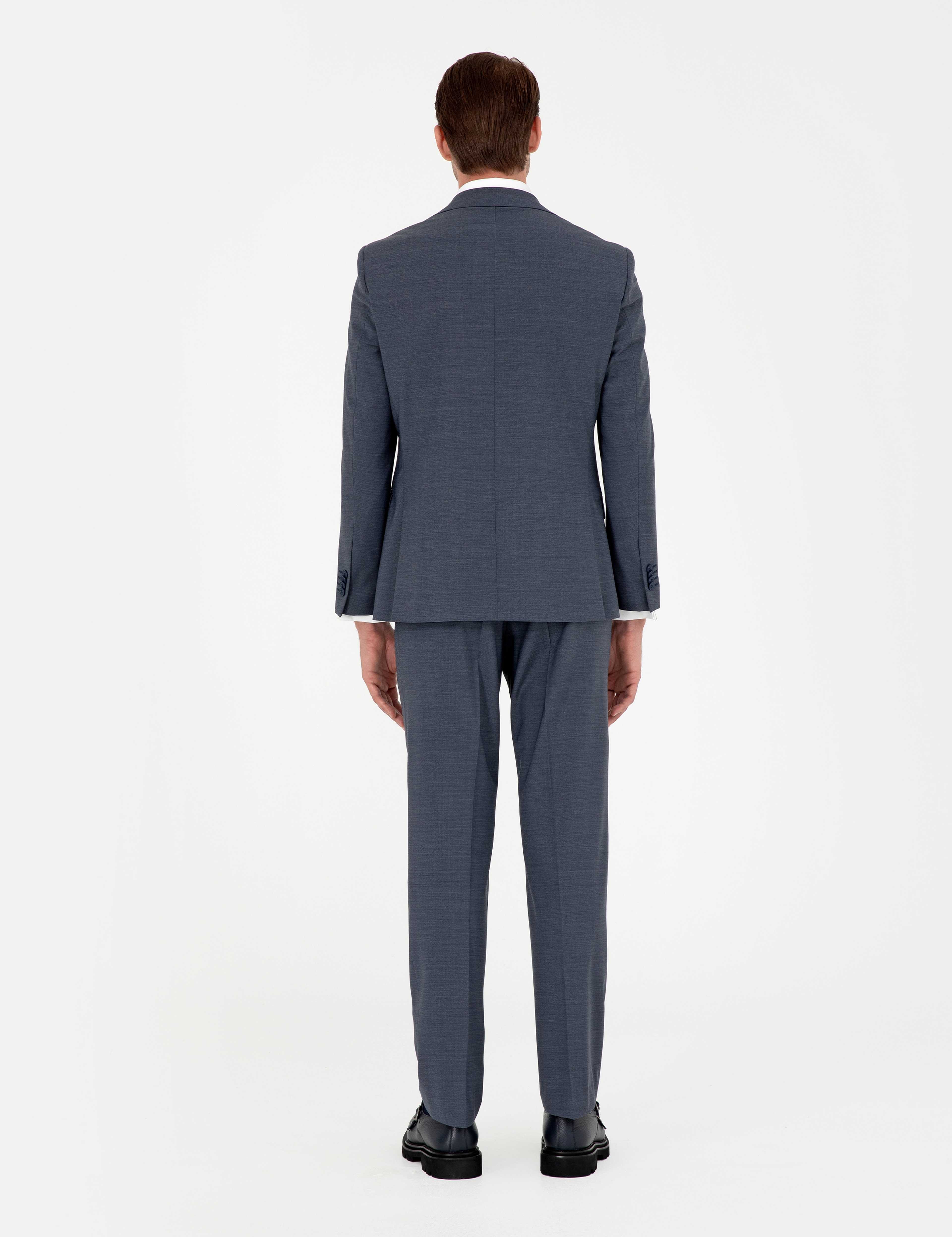 Koyu Mavi Slim Fit Yün Karışımlı Takım Elbise - Image 5