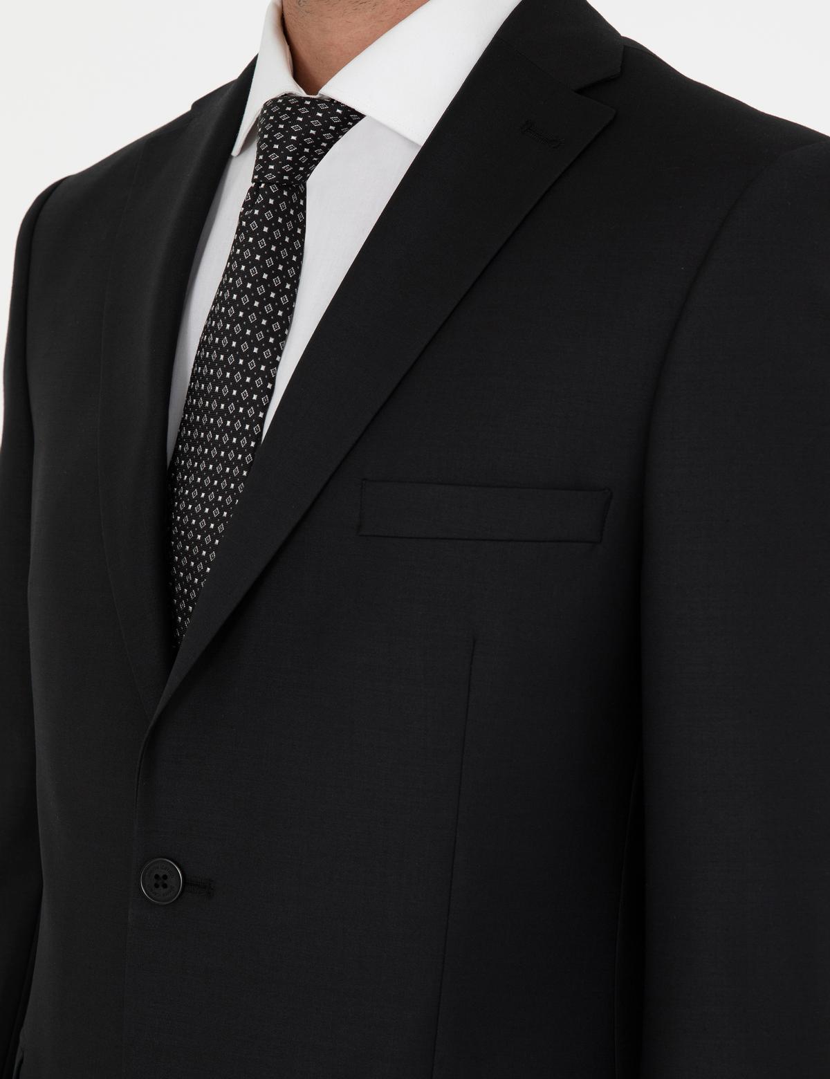 Siyah Slim Fit Yün Karışımlı Takım Elbise - 50288146011