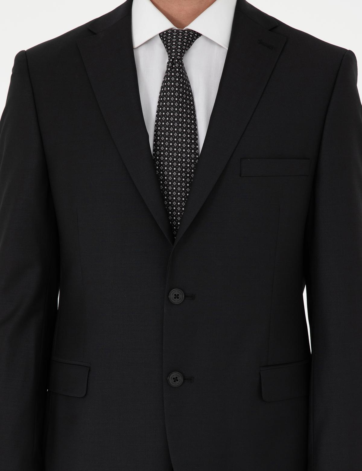 Siyah Slim Fit Yün Karışımlı Takım Elbise - 50288146011