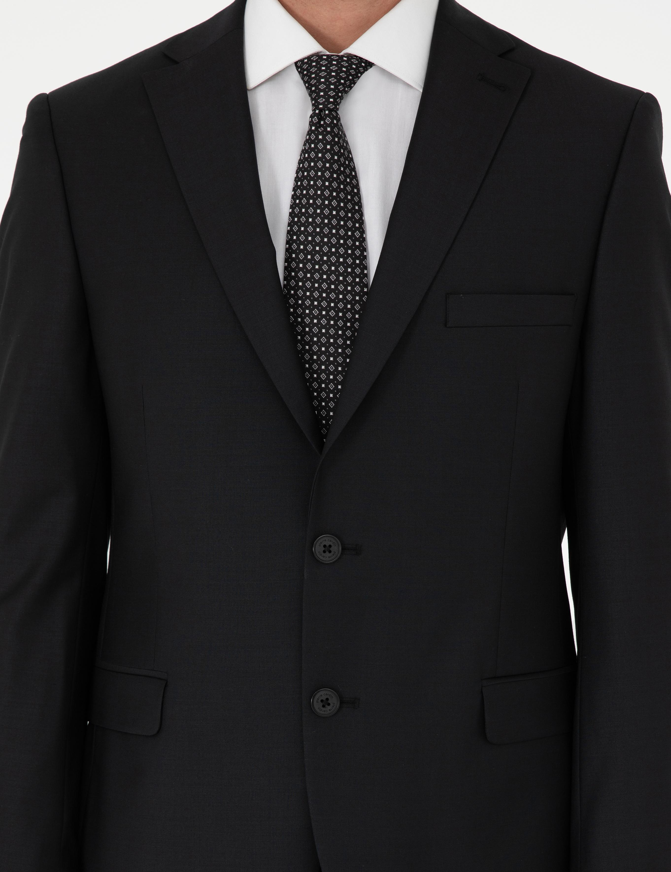 Siyah Slim Fit Yün Karışımlı Takım Elbise