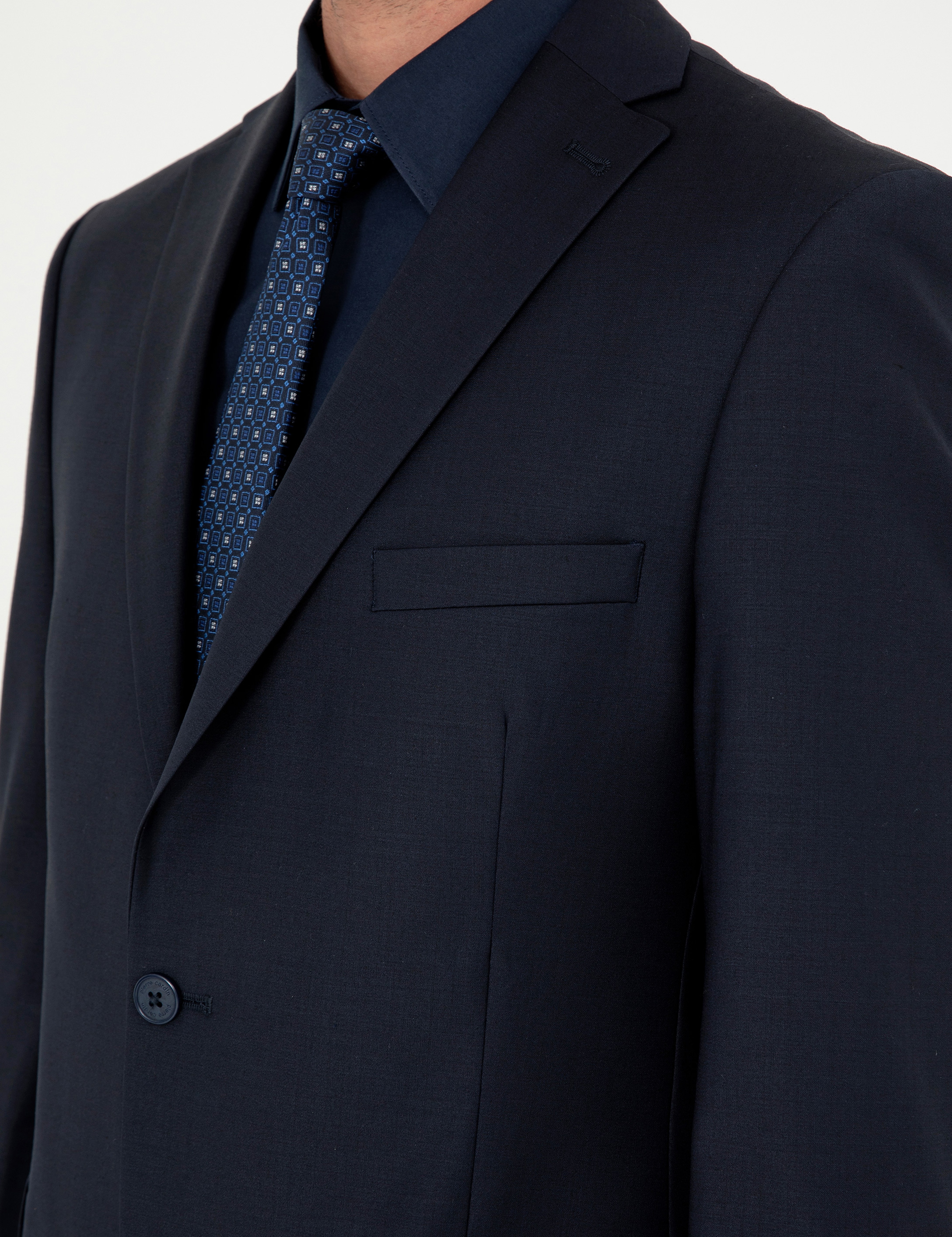 Lacivert Slim Fit Yün Karışımlı Takım Elbise - Image 7