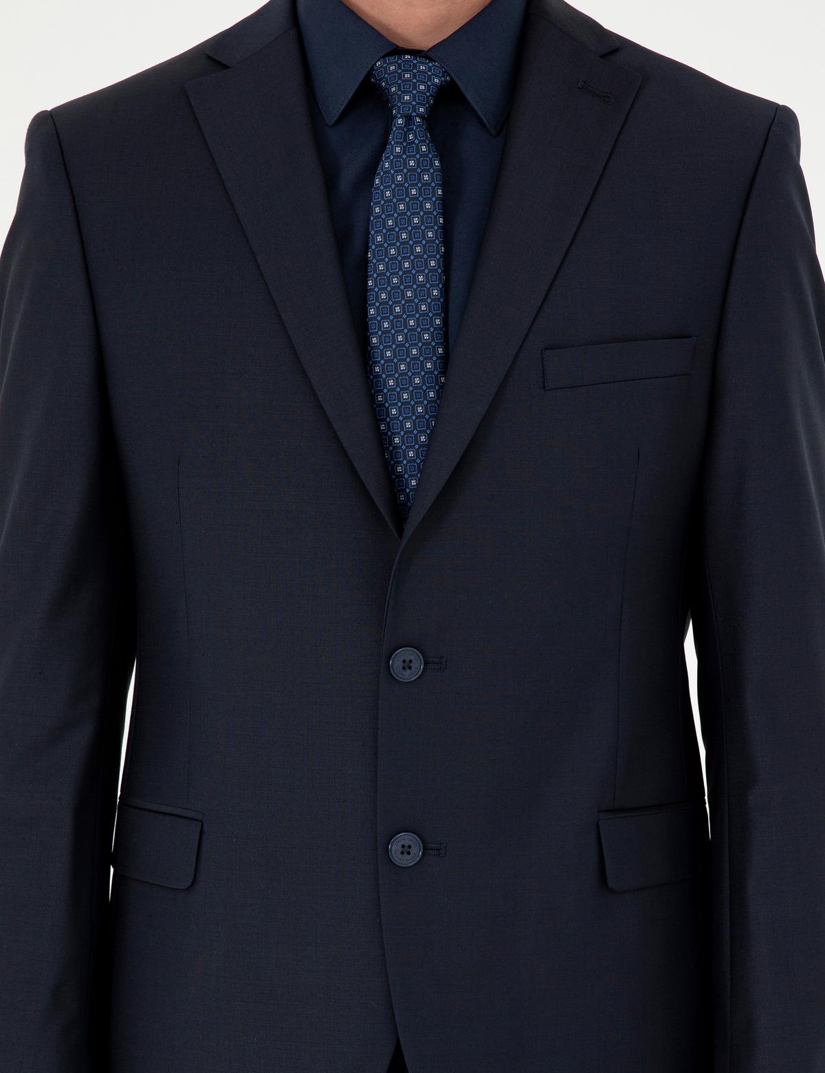 Lacivert Slim Fit Yün Karışımlı Takım Elbise - 50288146044