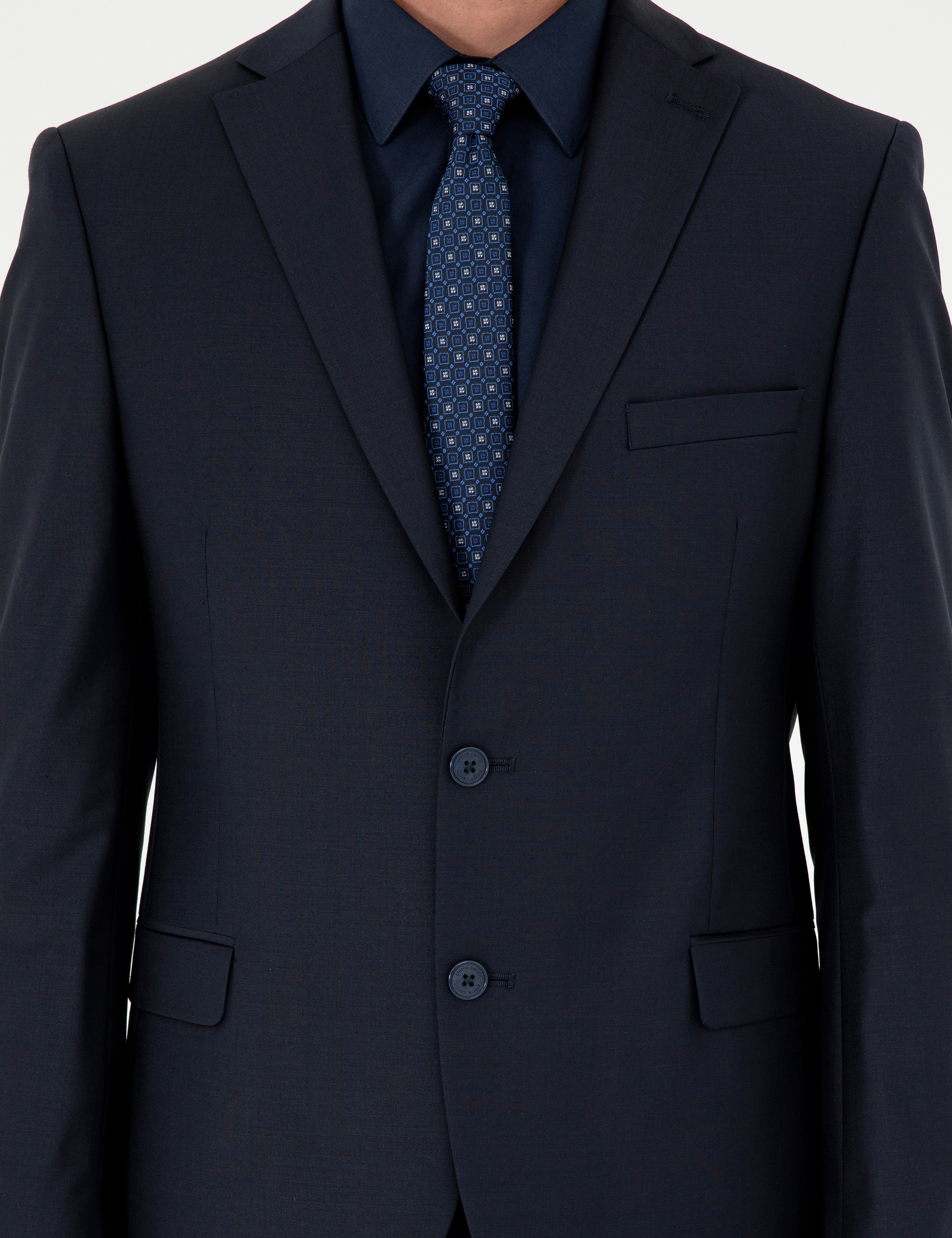Lacivert Slim Fit Yün Karışımlı Takım Elbise - Image 6