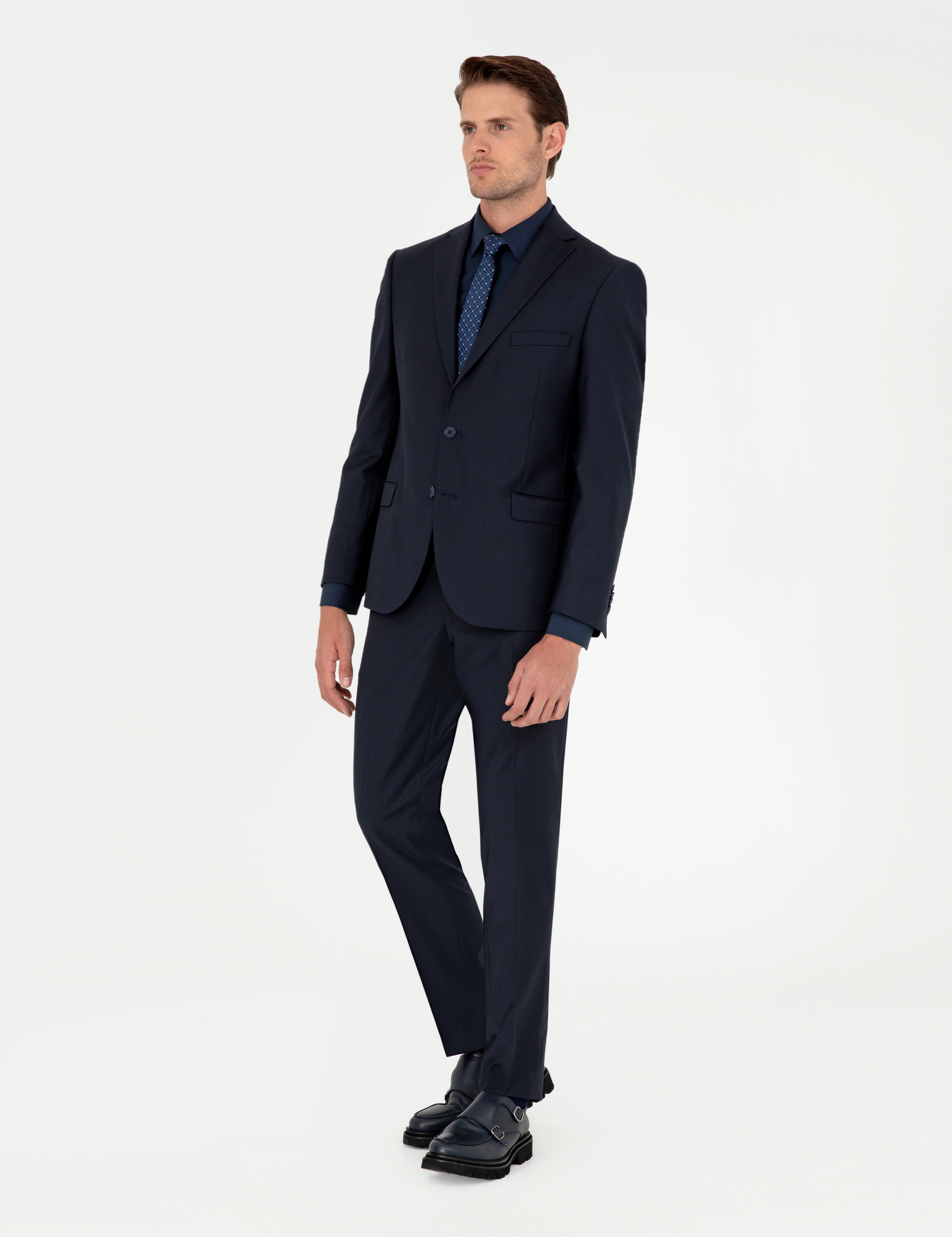 Lacivert Slim Fit Yün Karışımlı Takım Elbise - Image 4