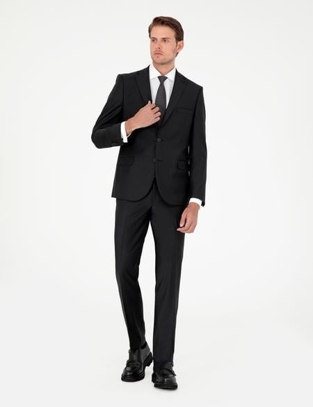 Siyah Slim Fit Yün Karışımlı Takım Elbise - 50288146011