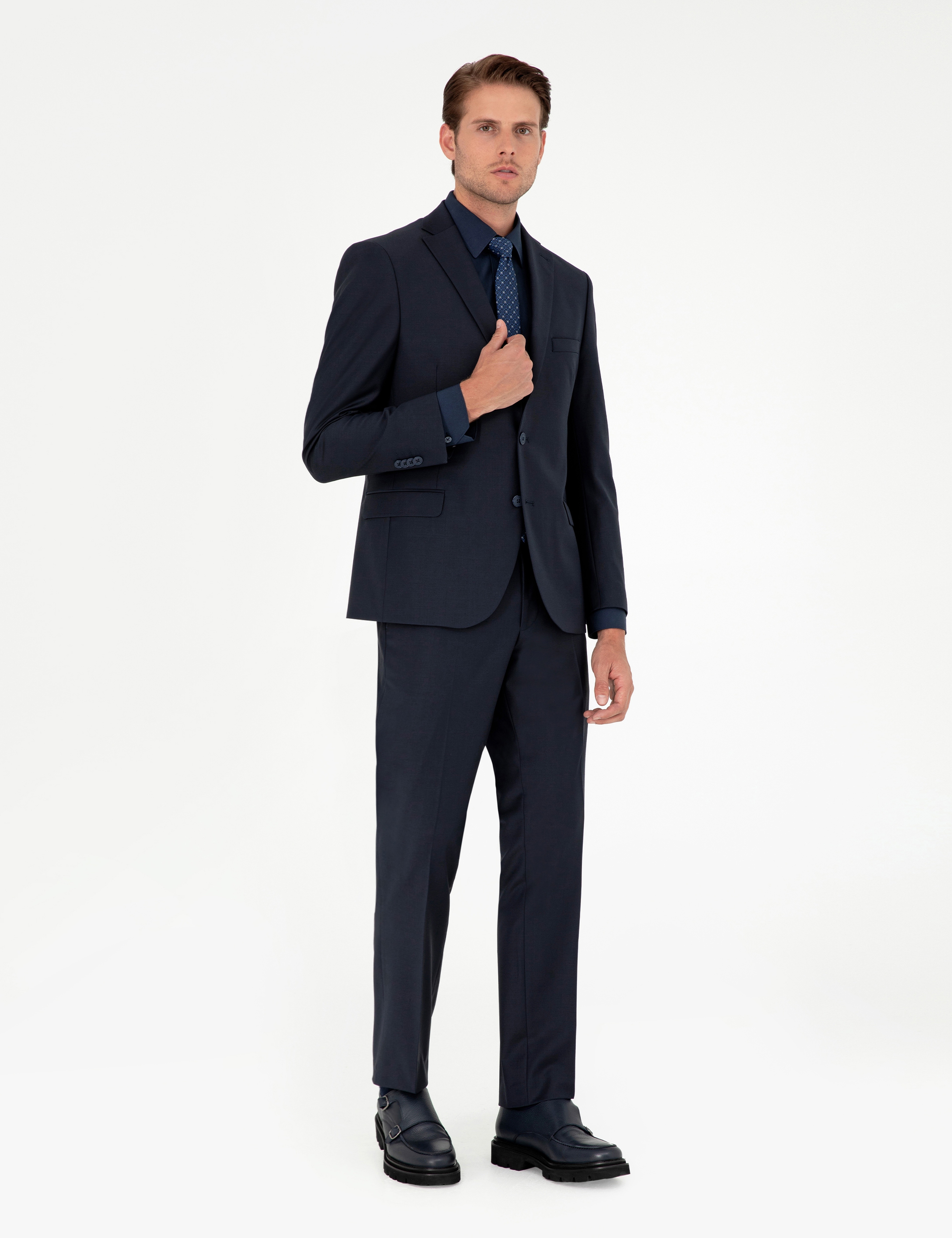 Lacivert Slim Fit Yün Karışımlı Takım Elbise - Image 1