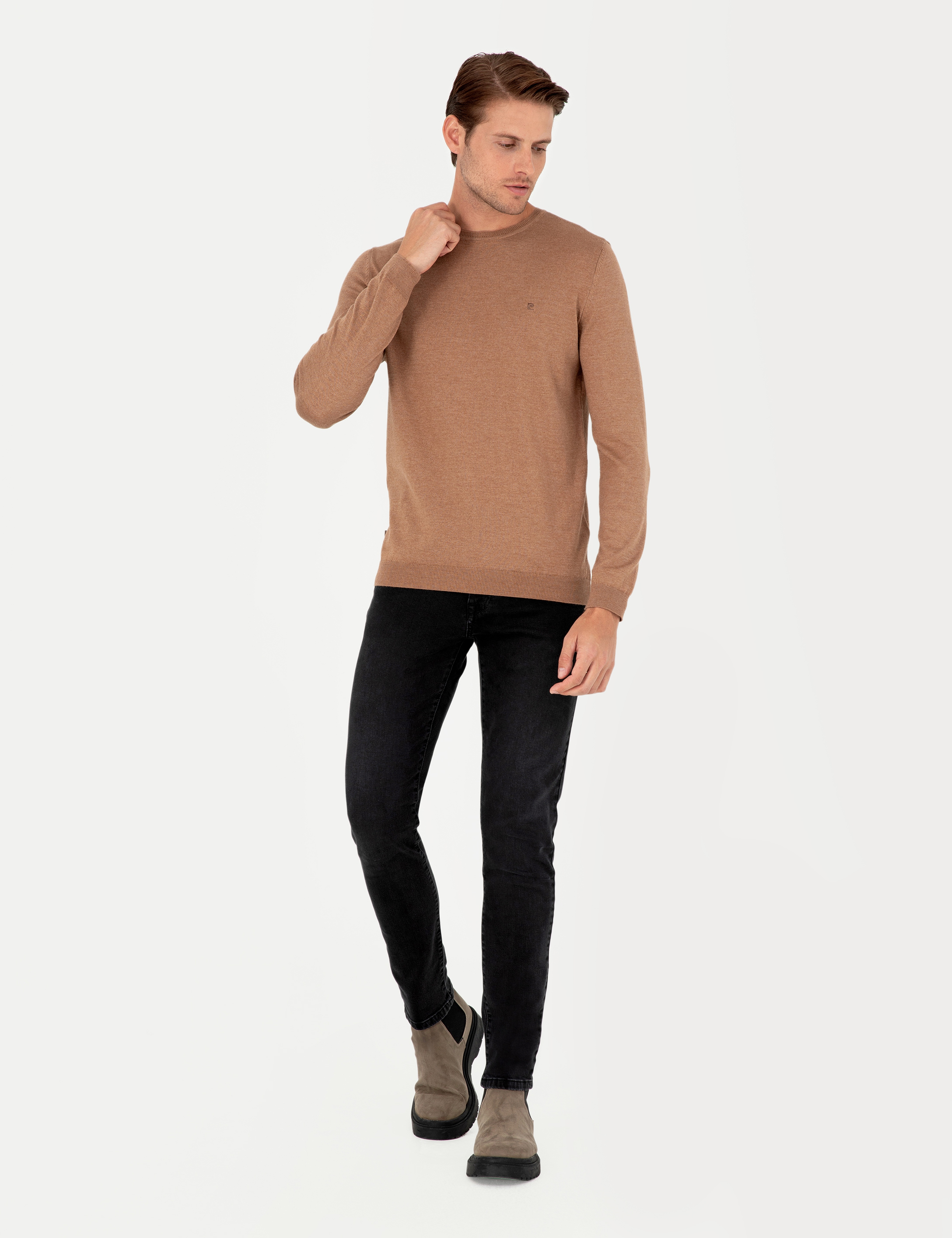 Camel Melanj Slim Fit Bisiklet Yaka Basic Triko Kazak - Image 4