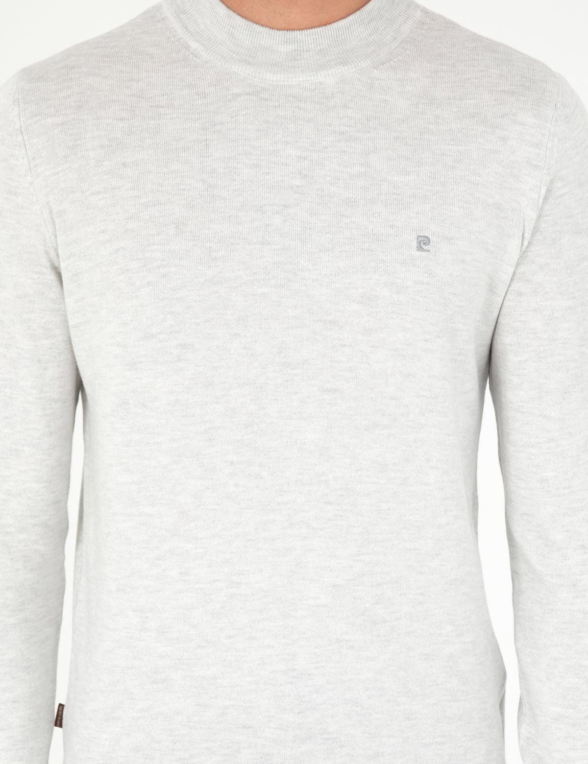 Krem Melanj Slim Fit Çeyrek Yaka Basic Triko Kazak - 50296613053