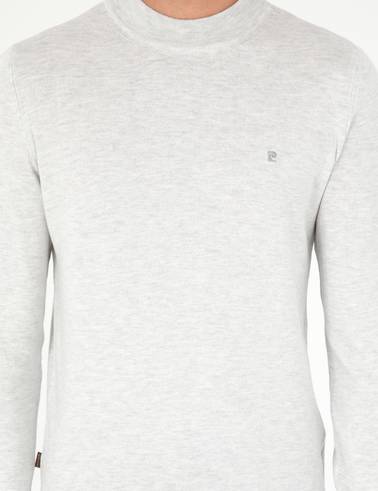 Krem Melanj Slim Fit Çeyrek Yaka Basic Triko Kazak