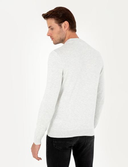 Krem Melanj Slim Fit Çeyrek Yaka Basic Triko Kazak - 50296613053