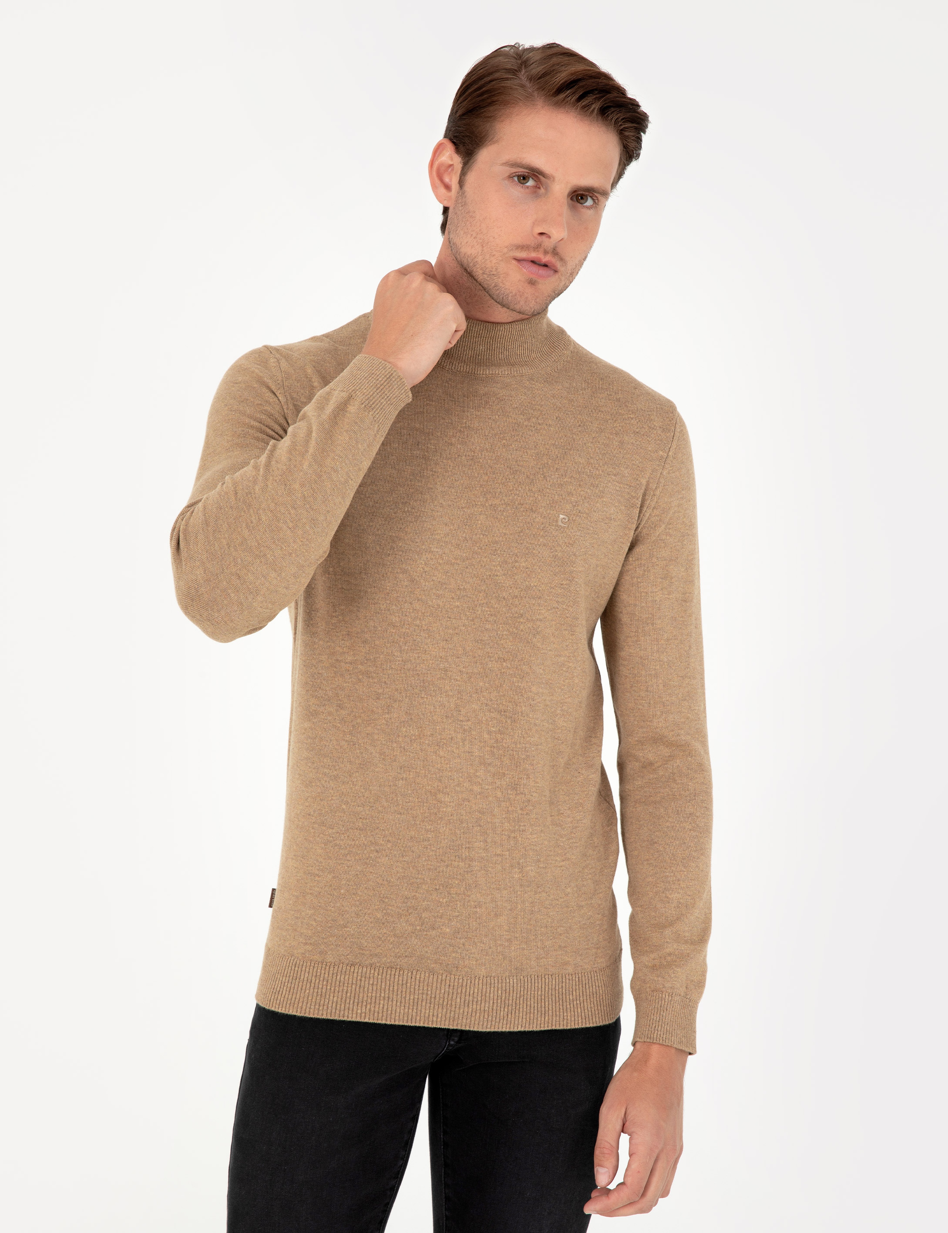 Camel Melanj Slim Fit Yarım Balıkçı Yaka Basic Triko Kazak - Image 3