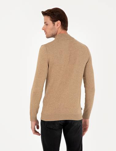 Camel Melanj Slim Fit Yarım Balıkçı Yaka Basic Triko Kazak
