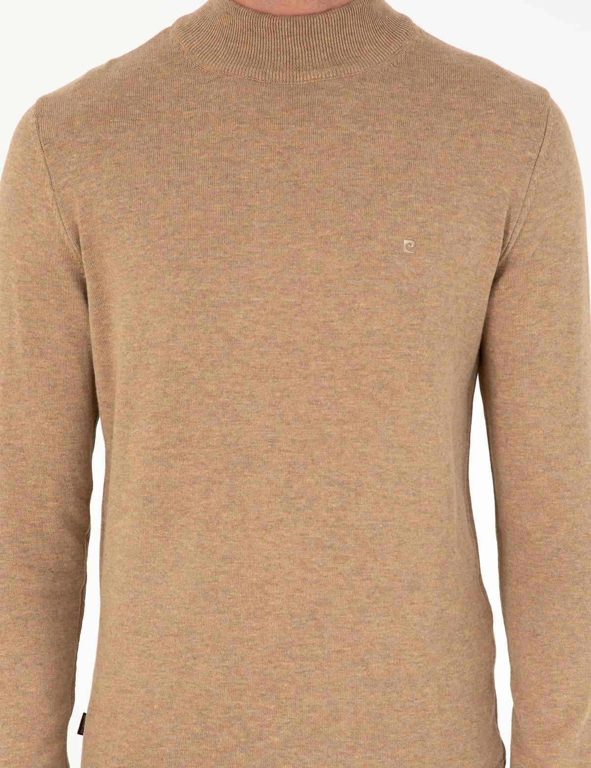 Camel Melanj Slim Fit Yarım Balıkçı Yaka Basic Triko Kazak - 50296548083