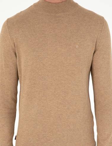 Camel Melanj Slim Fit Yarım Balıkçı Yaka Basic Triko Kazak