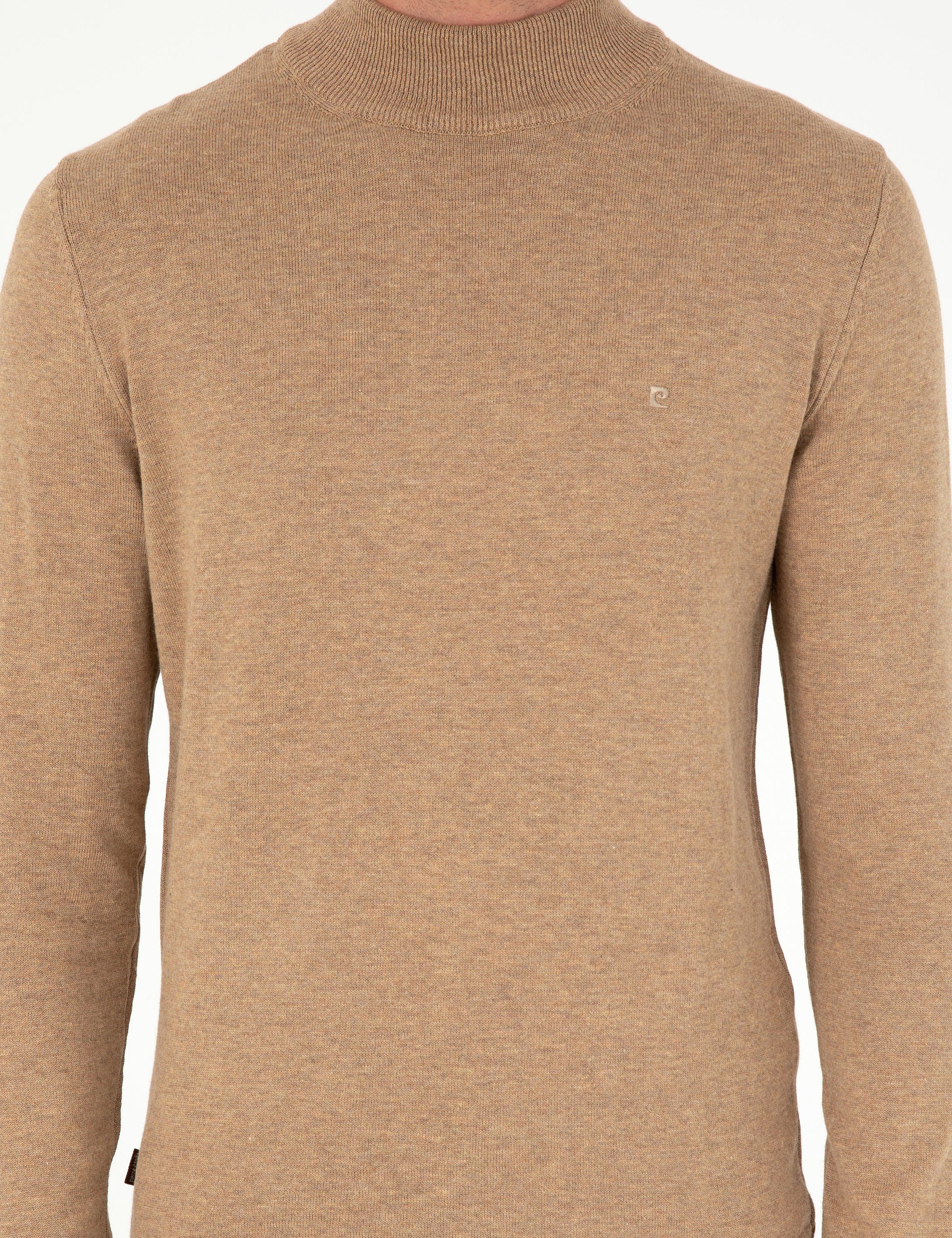 Camel Melanj Slim Fit Yarım Balıkçı Yaka Basic Triko Kazak