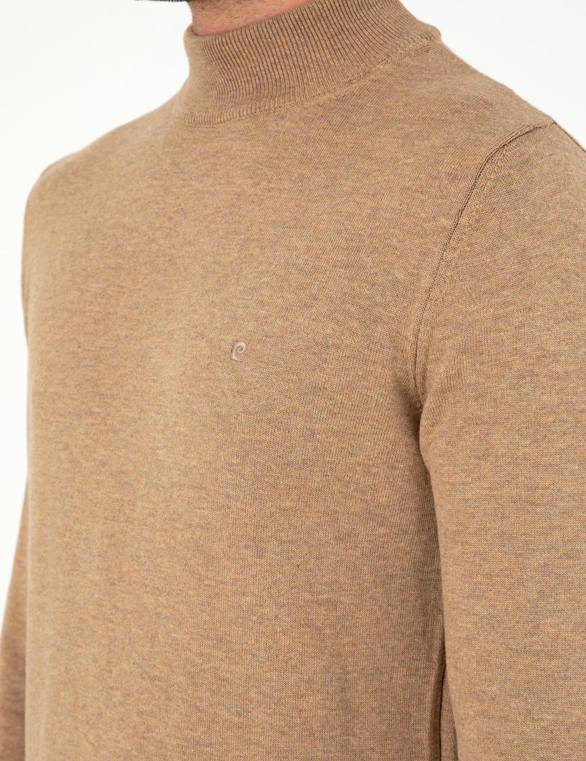 Camel Melanj Slim Fit Yarım Balıkçı Yaka Basic Triko Kazak - 50296548083