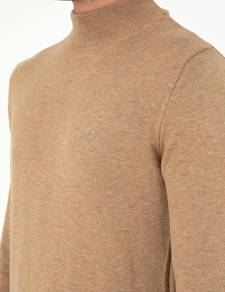 Camel Melanj Slim Fit Yarım Balıkçı Yaka Basic Triko Kazak