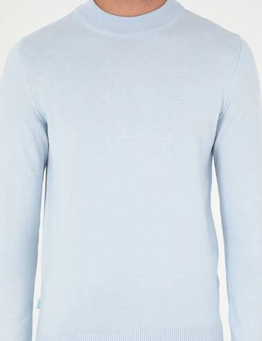Açık Mavi Slim Fit Çeyrek Yaka Basic Triko Kazak