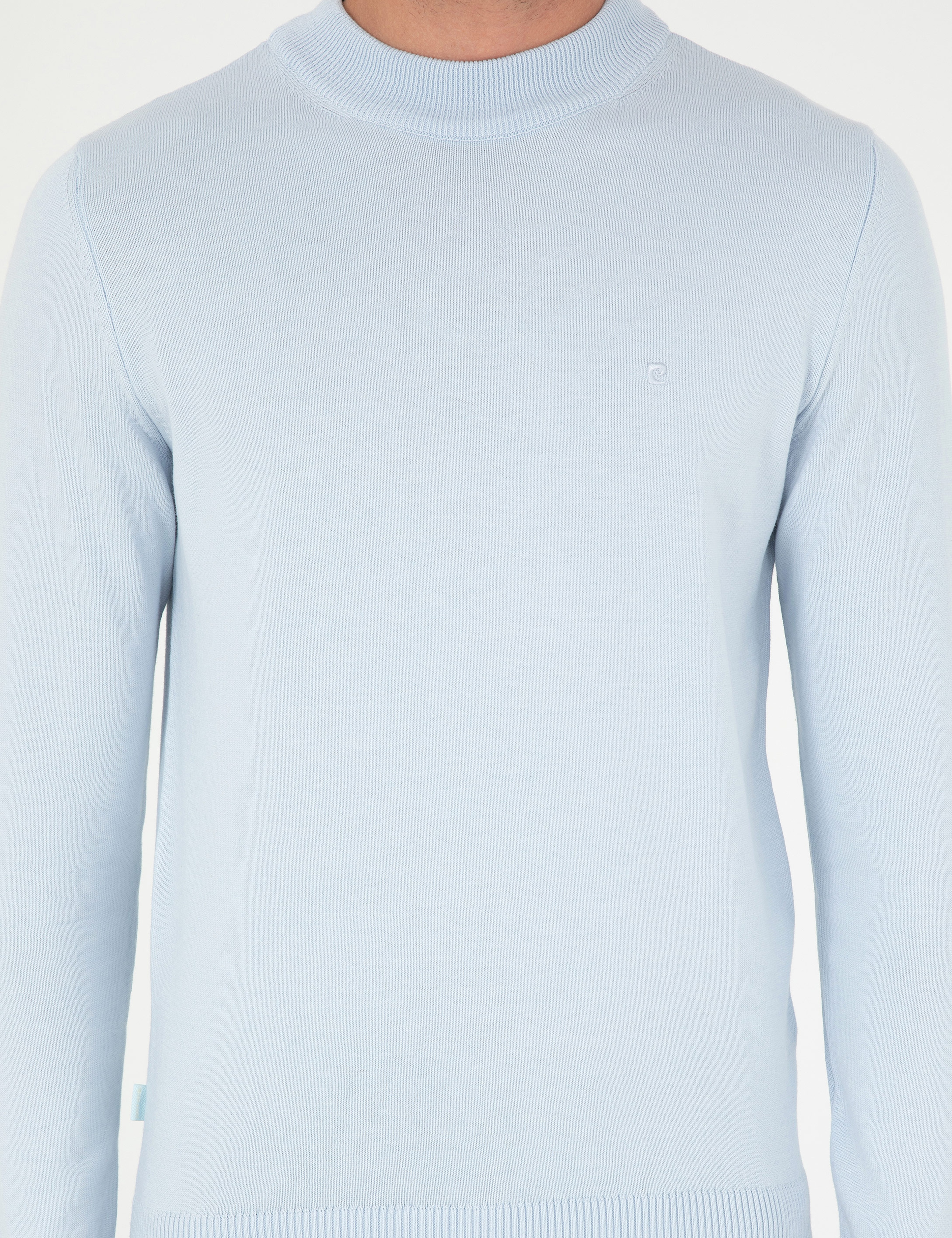Açık Mavi Slim Fit Çeyrek Yaka Basic Triko Kazak - Image 6
