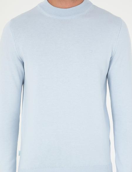 Açık Mavi Slim Fit Çeyrek Yaka Basic Triko Kazak - 50296564037