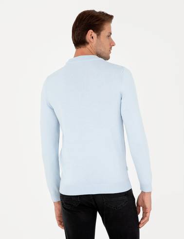 Açık Mavi Slim Fit Çeyrek Yaka Basic Triko Kazak
