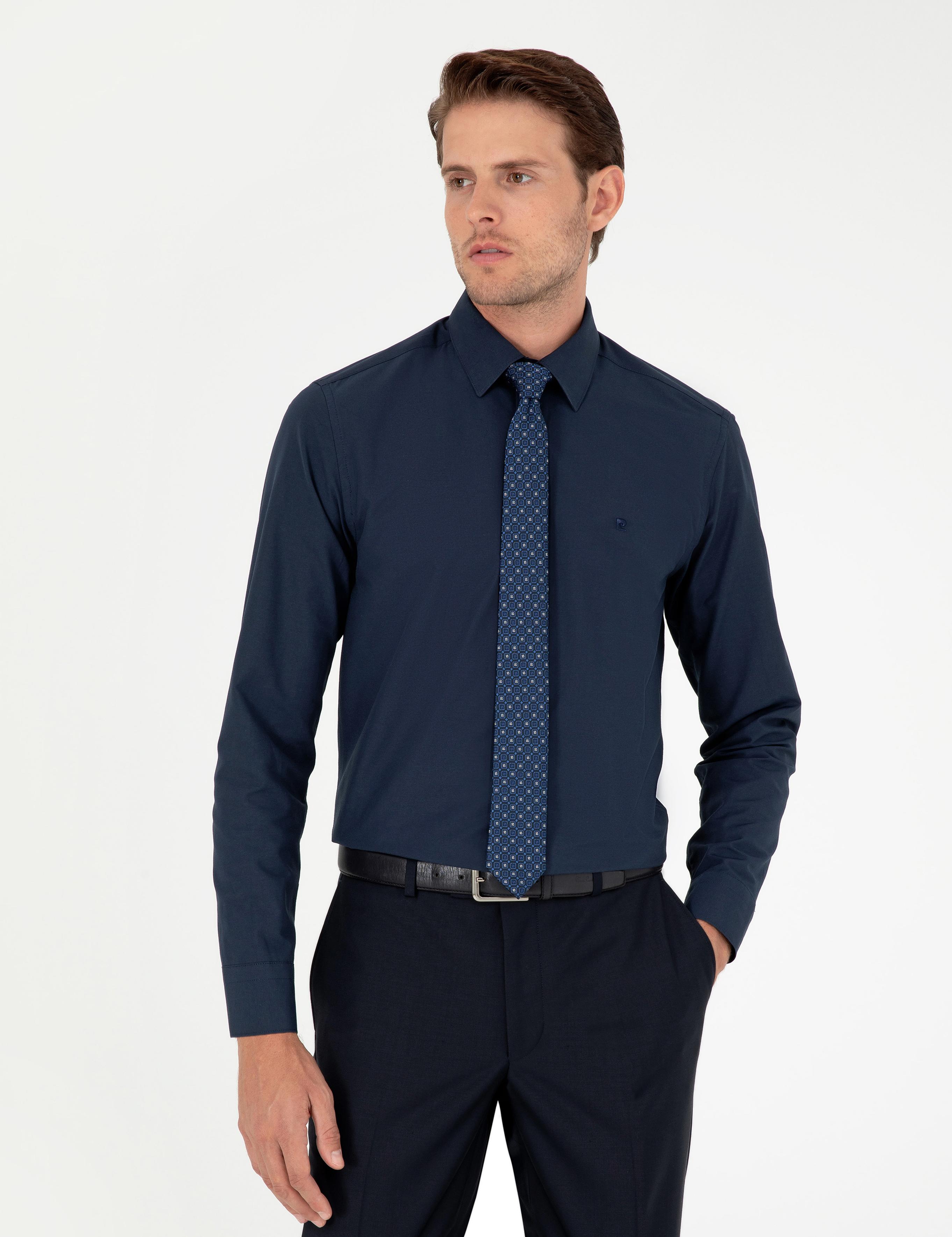 Lacivert Slim Fit Uzun Kollu Basic Gömlek