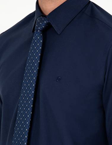 Lacivert Slim Fit Uzun Kollu Basic Gömlek