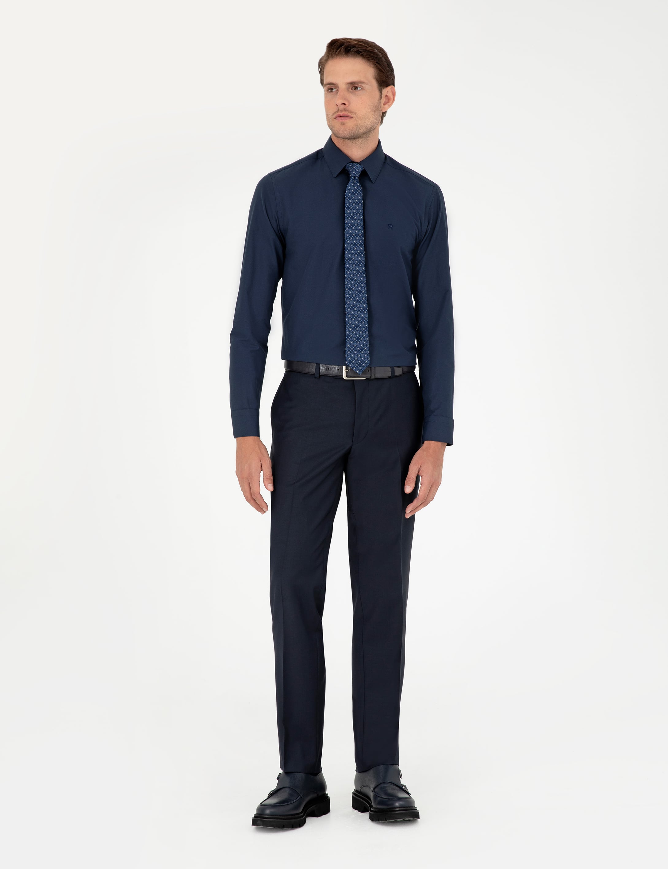 Lacivert Slim Fit Uzun Kollu Basic Gömlek
