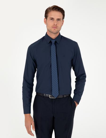 Lacivert Slim Fit Uzun Kollu Basic Gömlek - 50292552038