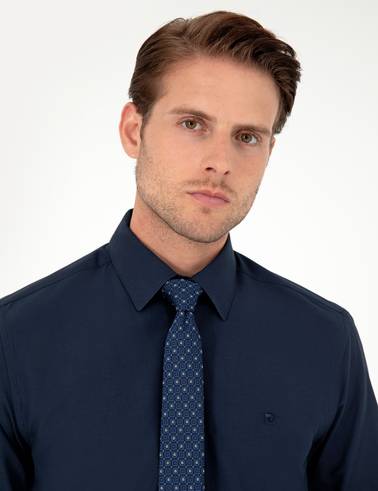 Lacivert Slim Fit Uzun Kollu Basic Gömlek