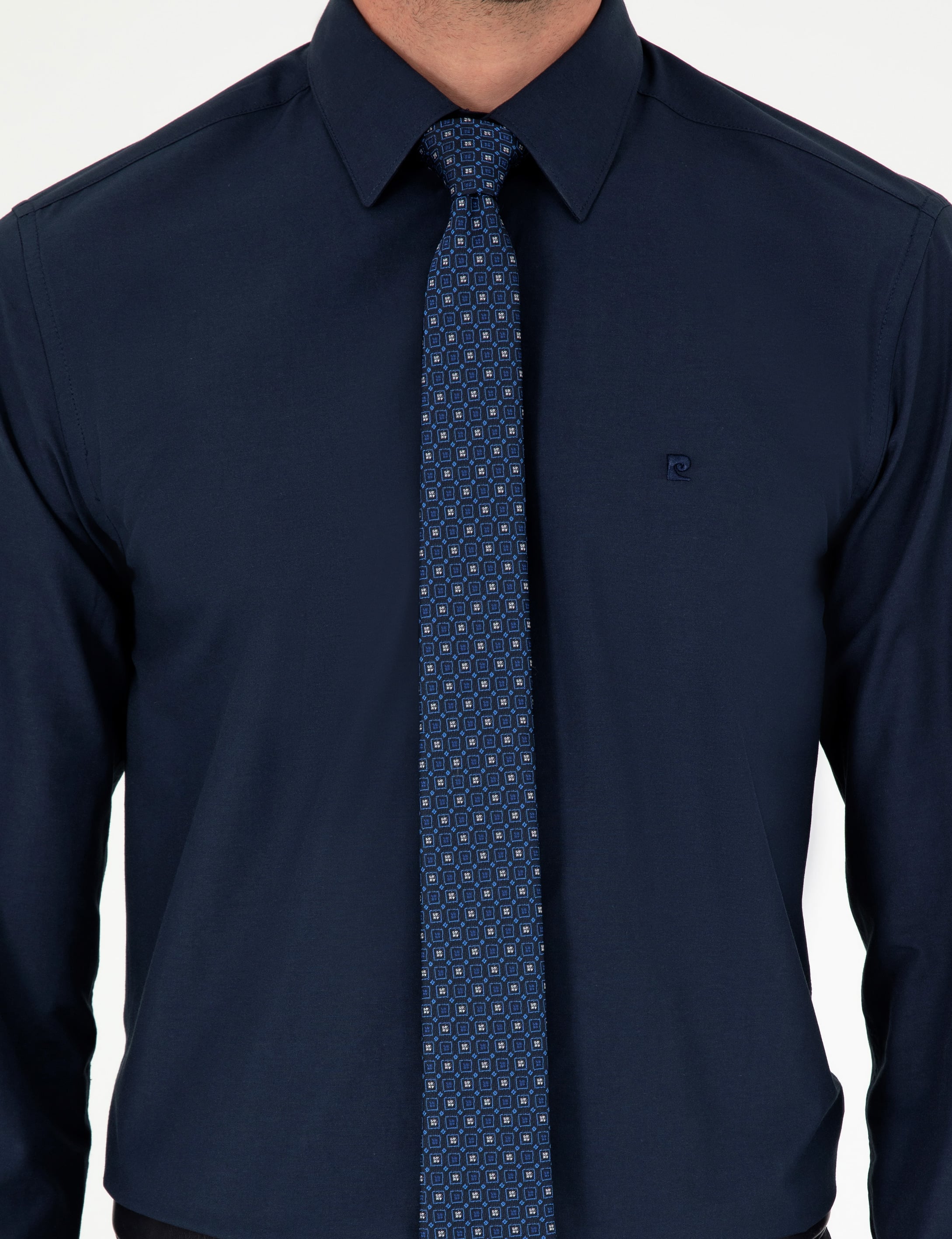 Lacivert Slim Fit Uzun Kollu Basic Gömlek