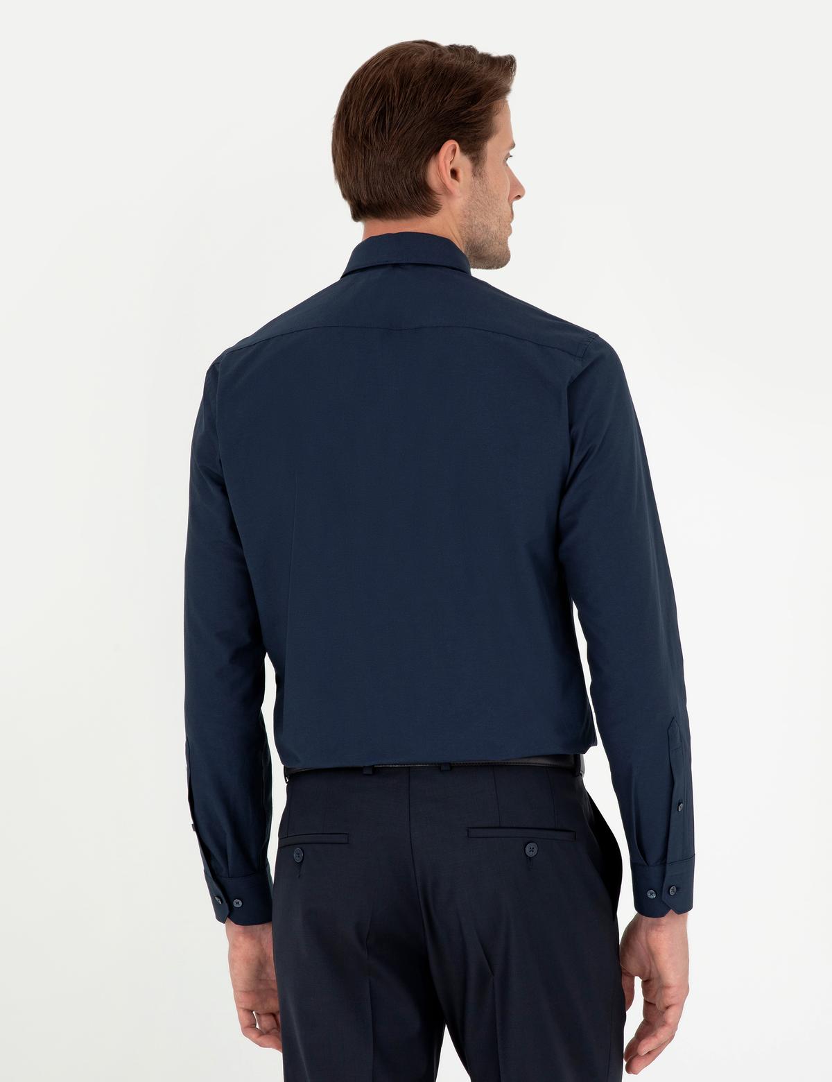 Lacivert Slim Fit Uzun Kollu Basic Gömlek - 50292552038