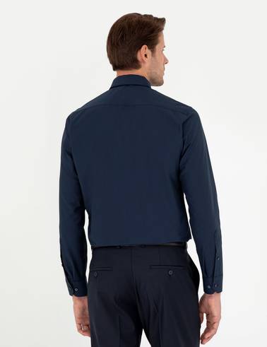 Lacivert Slim Fit Uzun Kollu Basic Gömlek