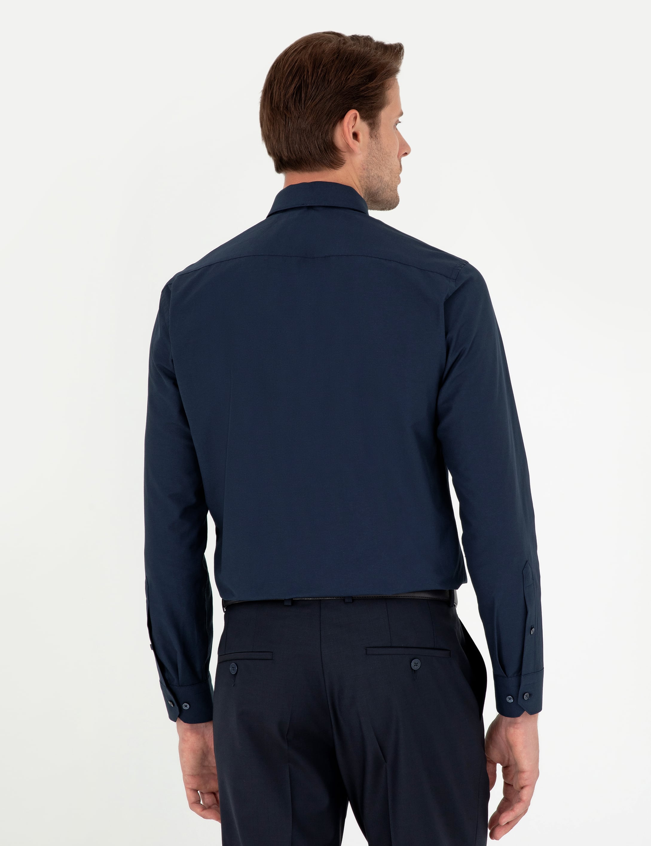 Lacivert Slim Fit Uzun Kollu Basic Gömlek - Image 5