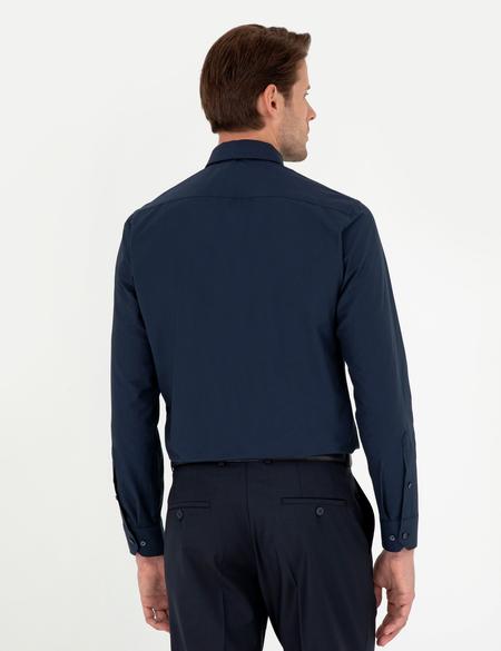Lacivert Slim Fit Uzun Kollu Basic Gömlek - 50292552038