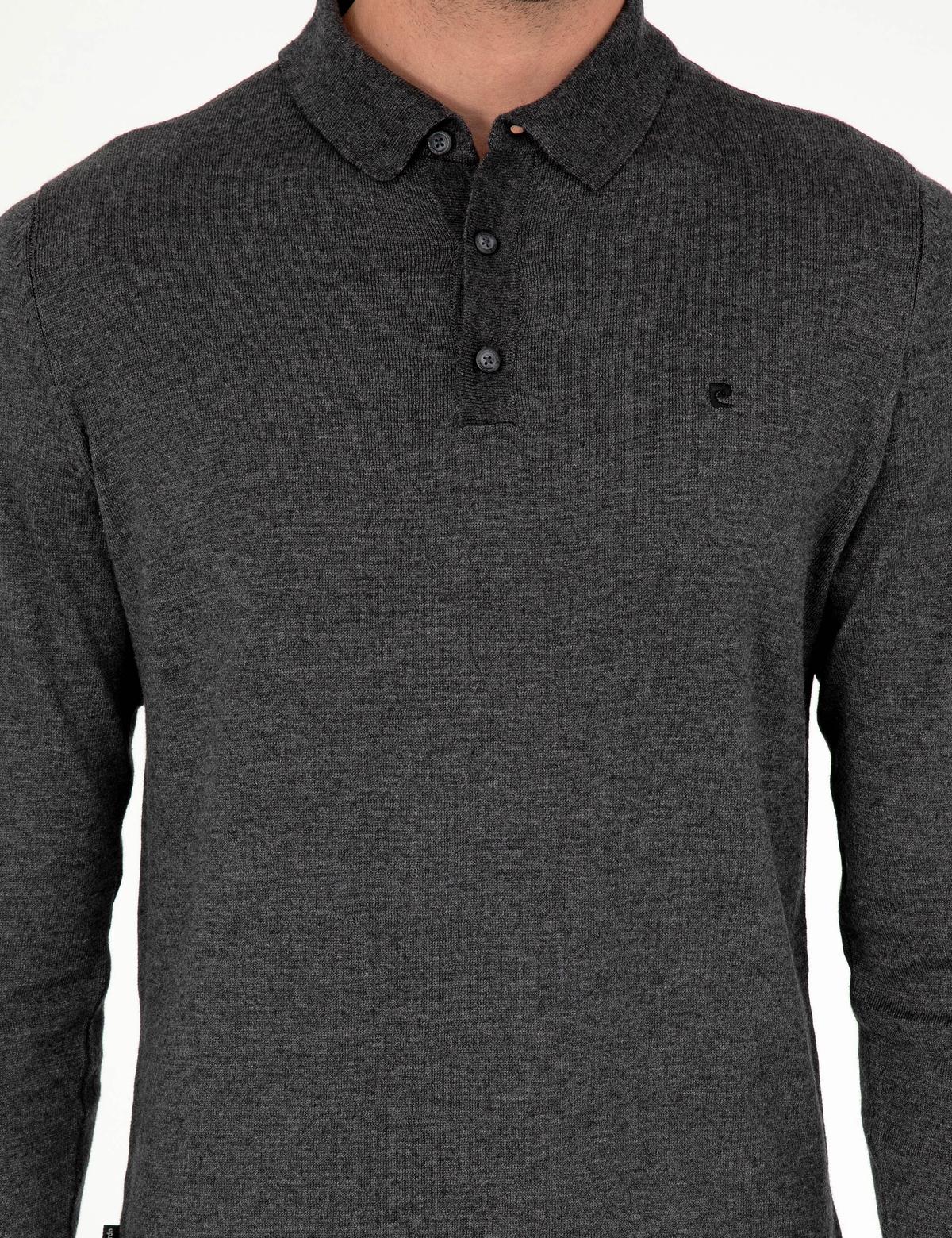 Antrasit Melanj Slim Fit Polo Yaka Basic Triko Kazak - 50296623037