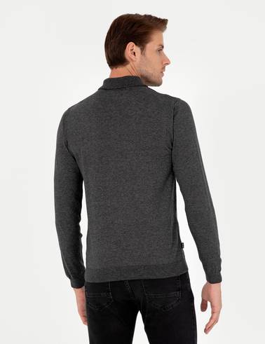 Antrasit Melanj Slim Fit Polo Yaka Basic Triko Kazak