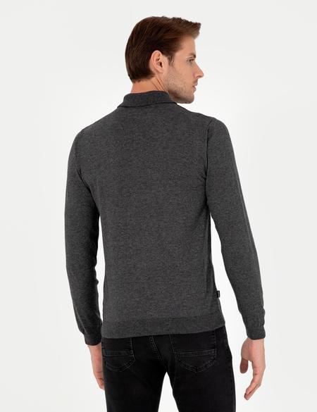 Antrasit Melanj Slim Fit Polo Yaka Basic Triko Kazak - 50296623037