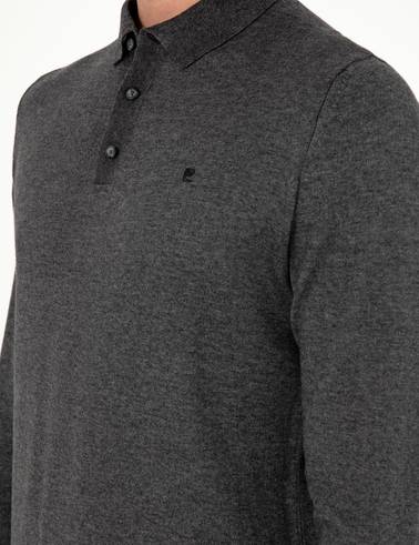 Antrasit Melanj Slim Fit Polo Yaka Basic Triko Kazak